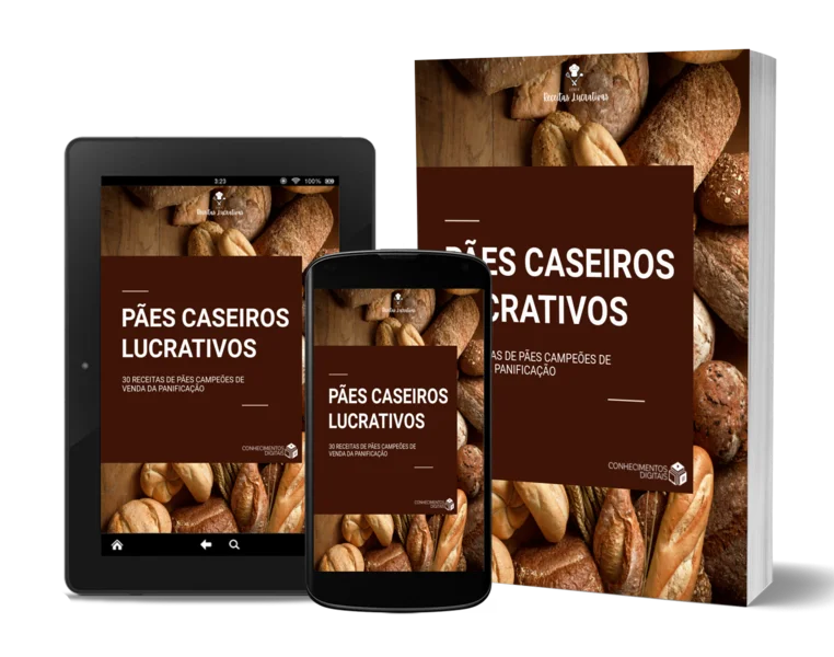 capa do livro eletrônico pães caseiros lucrativos com o título e a foto de pães caseiros no fundo